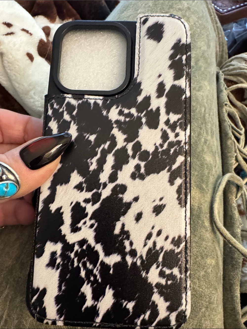 Black & White Cowhide Pattern IPhone 15 pro max plus Wallet Case